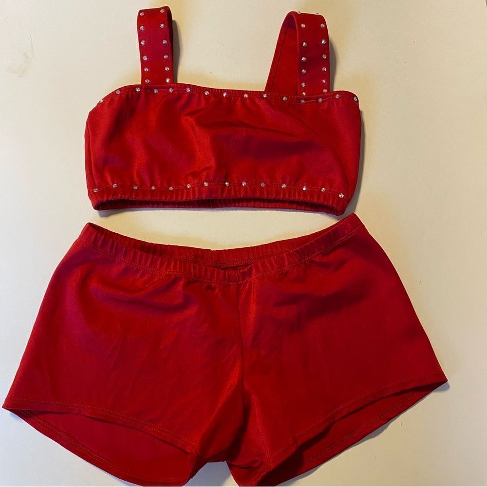 THE LINE UP PRO CHEER DANCE Audition Costume 2 piece red top shorts adult S/M